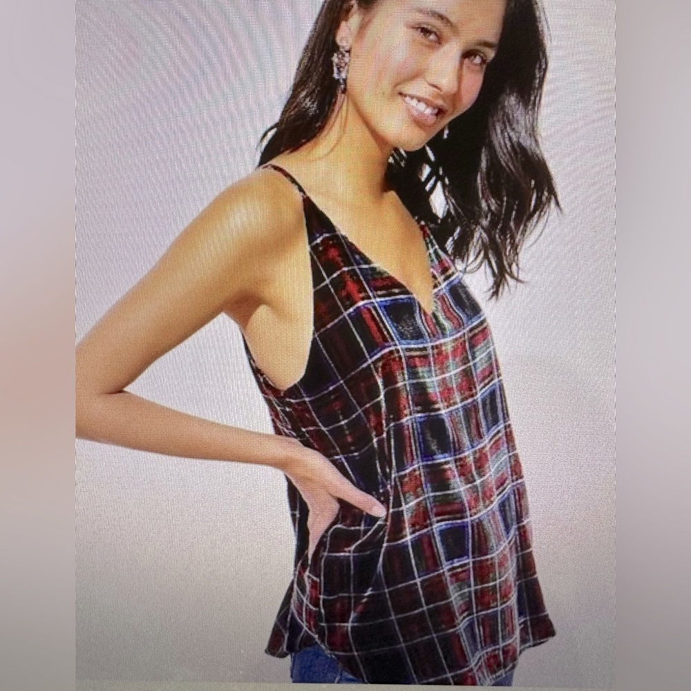 Loft, strapping velvet plaid, Cami, new with tags size XL